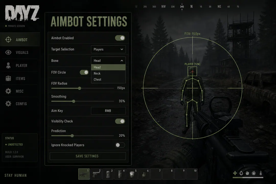 DayZ aimbot bone selector and smoothness slider