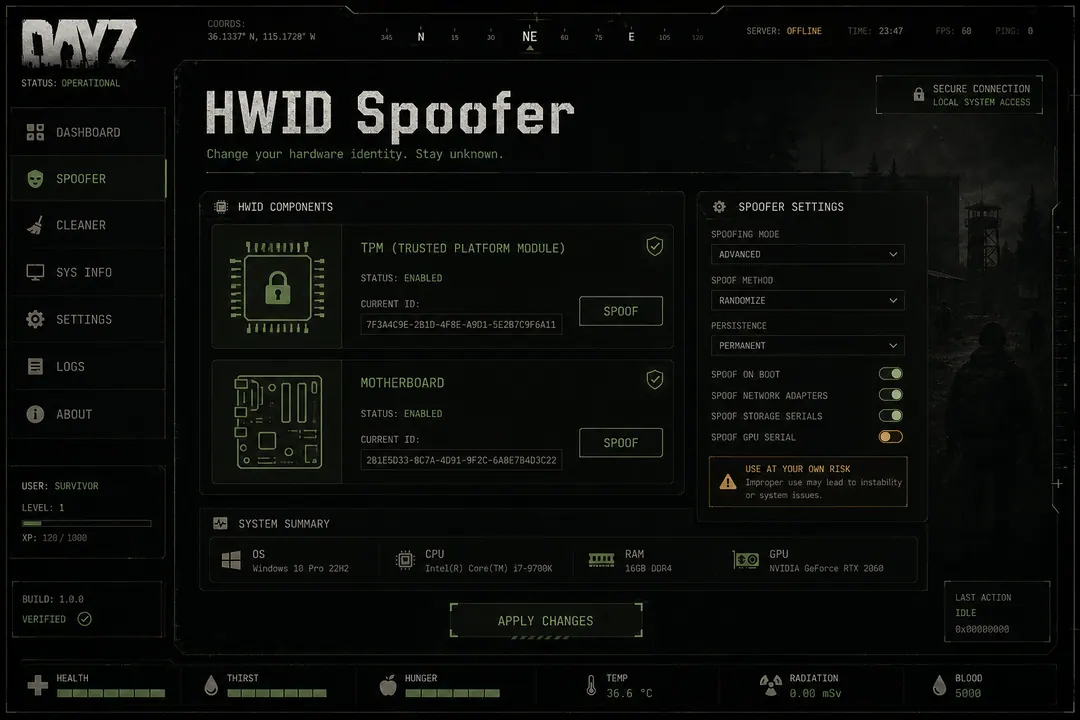 DayZ HWID spoofer disk and MAC serial configuration